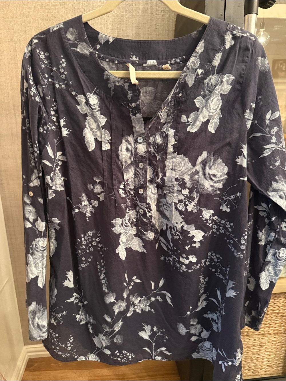 Soft Surroundings Navy Blue and Cream Floral Accent Fabric